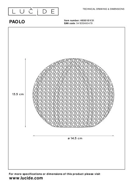 Lucide PAOLO - Lampe de table - Ø 14,5 cm - 1xG9 - Blanc - technique